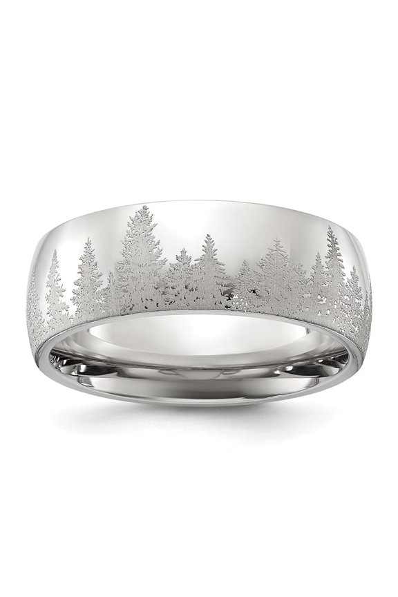 Stainless Steel Polished with Lasered Tree Design 8mm Band