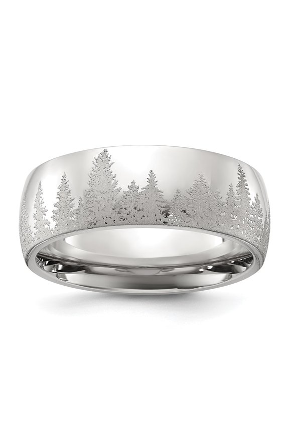 Stainless Steel Polished with Lasered Tree Design 8mm Band