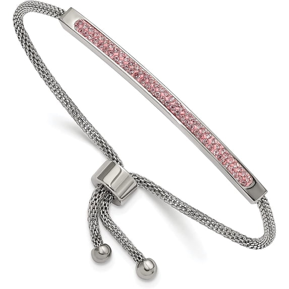 Chisel Stainless Steel Polished with Pink Glass Adjustable Bracelet