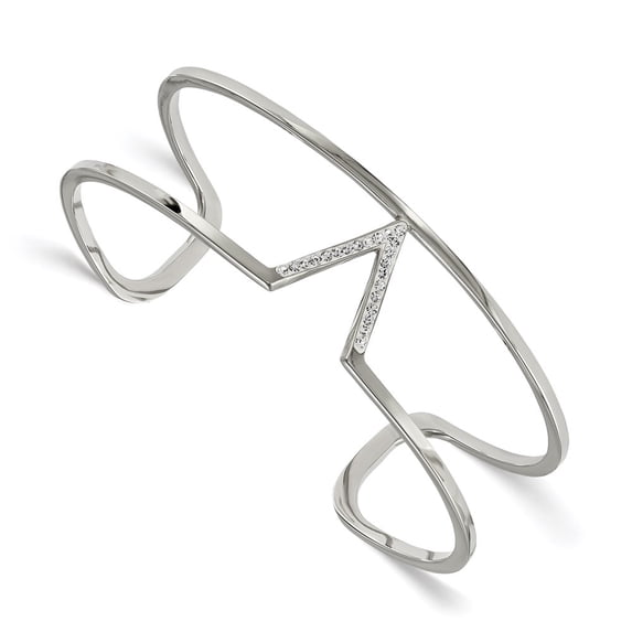 Finest Gold Stainless Steel Polished with Preciosa Crystal V Shape Bangle