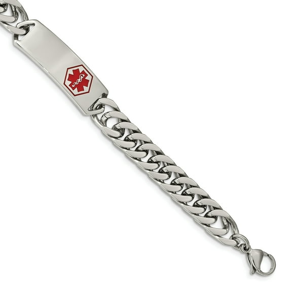 Chisel  Stainless Steel Polished with Red Enamel 8.5 Inch Medical ID Bracelet