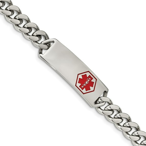 Lex & Lu Chisel Stainless Steel w/Red Enamel 8'' Medical ID Bracelet LAL151133