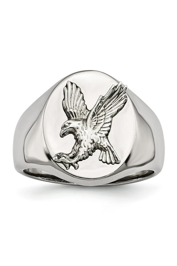 Chisel Stainless Steel Polished with Sterling Silver Rhodium-plated Eagle Ring