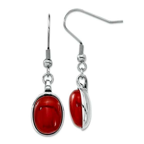 Chisel Stainless Steel Red Agate Oval Dangle Earrings