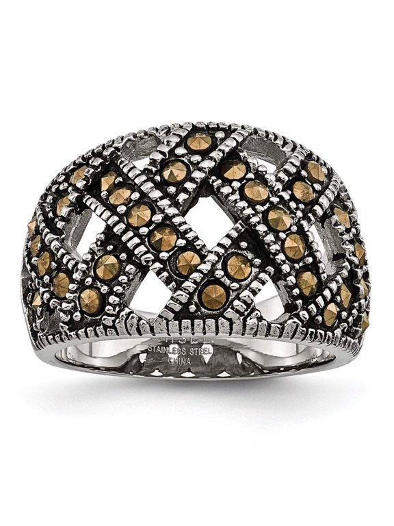 Chisel Stainless Steel Textured Marcasite Ring