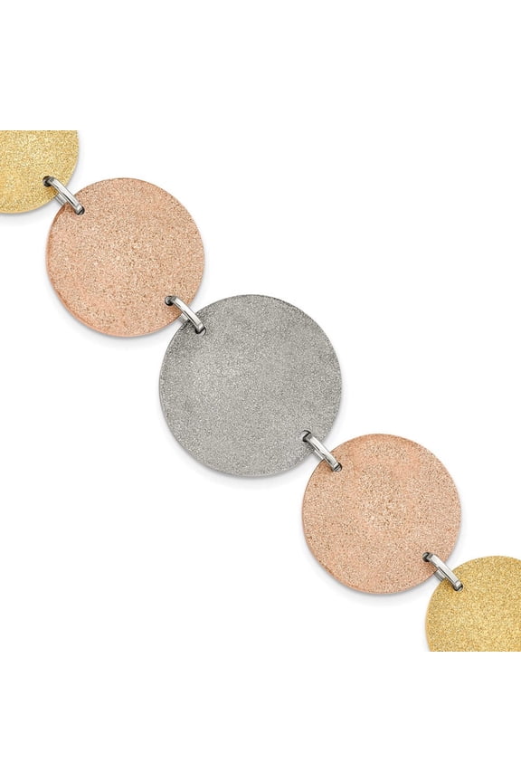 Chisel Stainless Steel Tri-Color IP-plated Lasercut Discs Bracelet