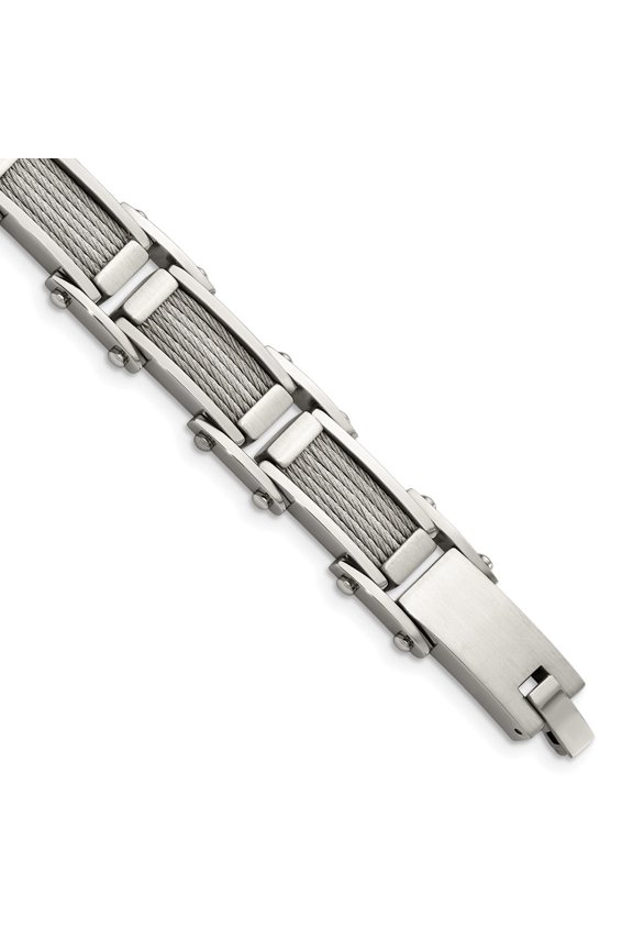 Stainless Steel Wire Brushed and Polished 8.5in Bracelet