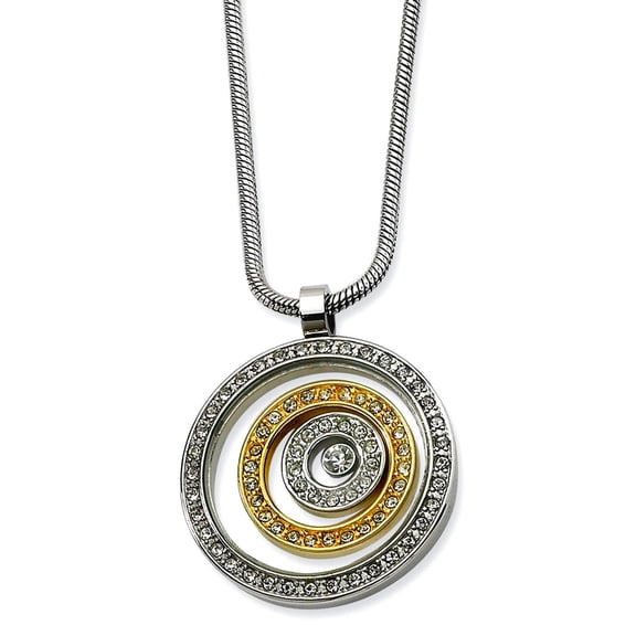 Chisel Stainless Steel Yellow IP-plated CZ Circle Necklace