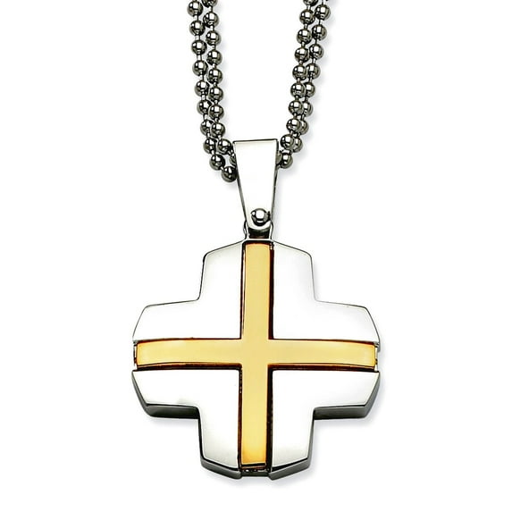 Chisel Stainless Steel Yellow IP-plated Cross Necklace