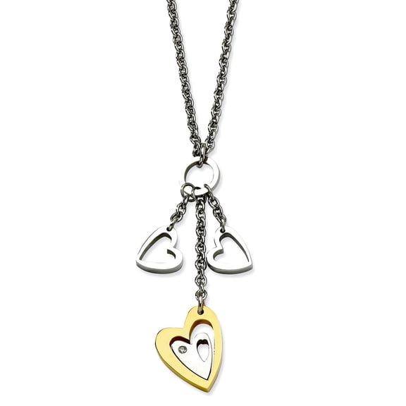 Chisel Stainless Steel Yellow IP-plated Heart with Hearts with CZ Necklace