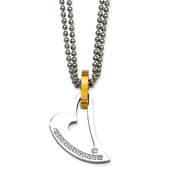 Chisel Stainless Steel Yellow IP-plated Polished CZ Heart Necklace