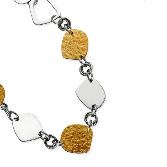 Chisel Stainless Steel Yellow IP-plated Polished & Pebbled Fancy Link Necklace