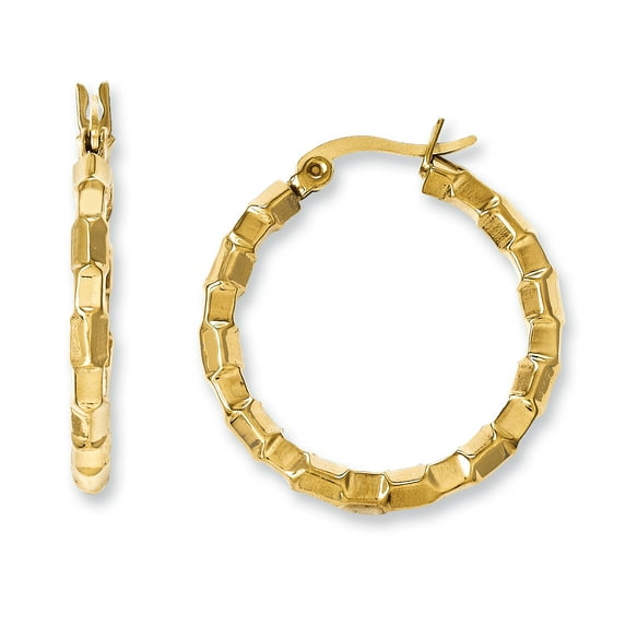 Chisel Stainless Steel Yellow IP-plated Polished & Textured Round Hoop Earrings