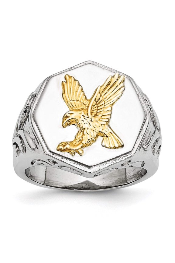 Chisel Stainless Steel Polished Yellow IP-plated with Sterling Silver Eagle Ring