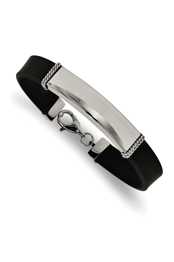 Stainless Steel and Polished Rubber Engravable Men's ID Bracelet