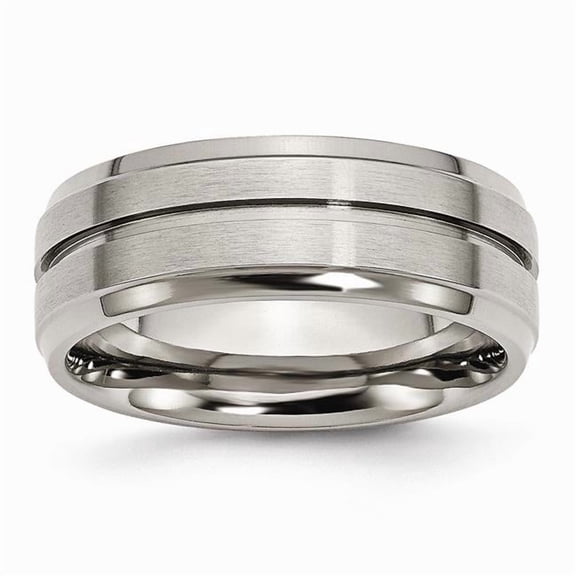 Chisel TB15-13.5 8 mm Titanium Grooved Ridged Edge Brushed & Polished Band, Size 13.5