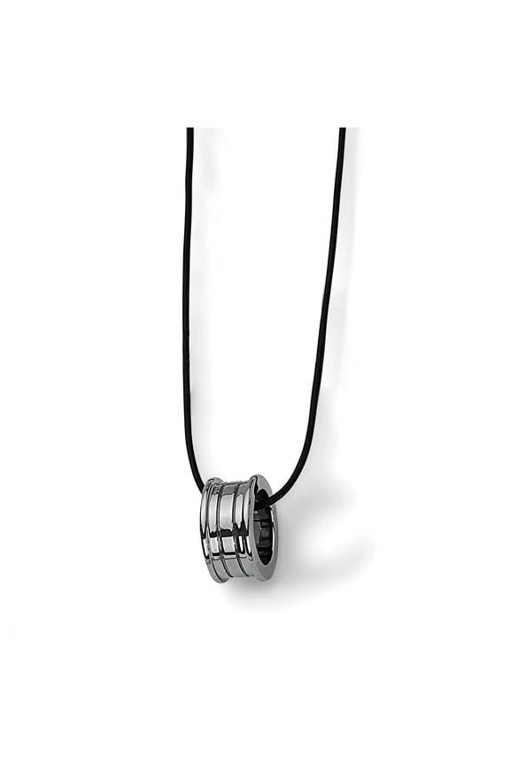 TUN107-18 18 in. Tungsten Polished Leather Cord Necklace