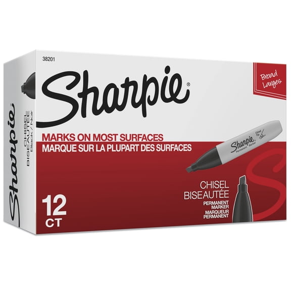 Chisel Tip Permanent Marker, Medium Chisel Tip, Black, Dozen | Bundle of 5
