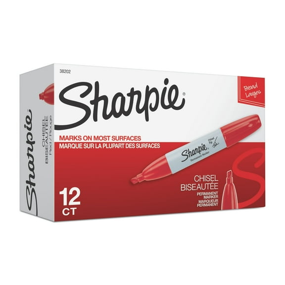 Sharpie® Chisel-Tip Permanent Markers, Red, Pack Of 12