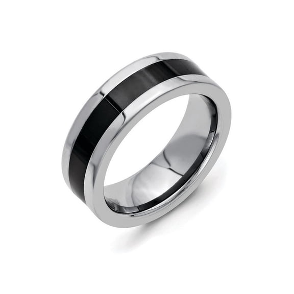 Chisel Titanium Base W/polished Black Ceramic Center Flat 8mm Wedding Band Size 11 Female Adult