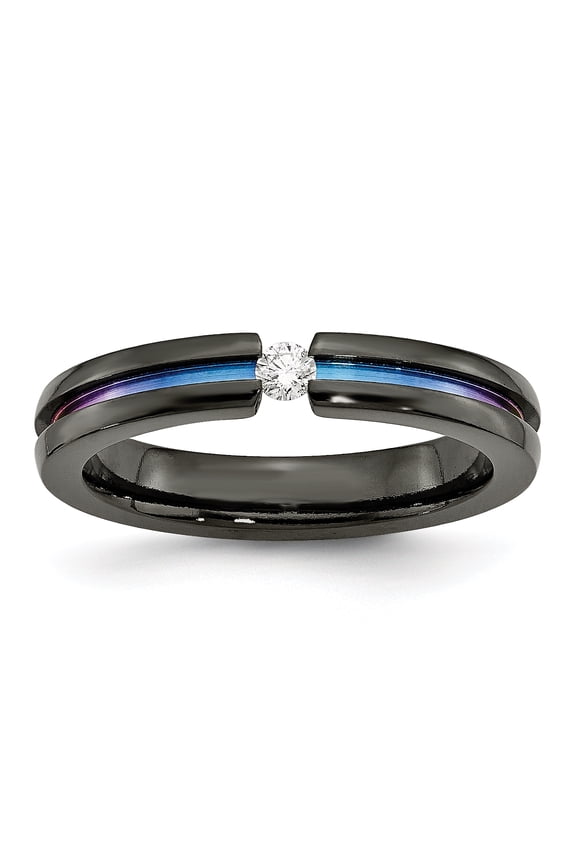 Chisel Titanium Black Ti Multi-colored Anodized w/3mm .10ct dia. 4mm Band