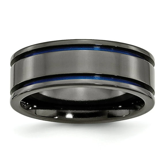 Chisel Titanium Black Ti Polished Blue Anodized 8mm Grooved Band
