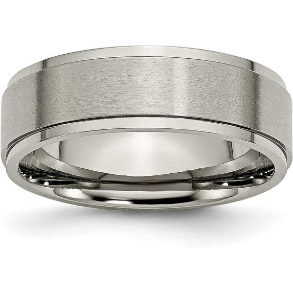 Chisel Titanium Brushed Center 7.2mm Ridged Edge Band - Ring Size 11.0