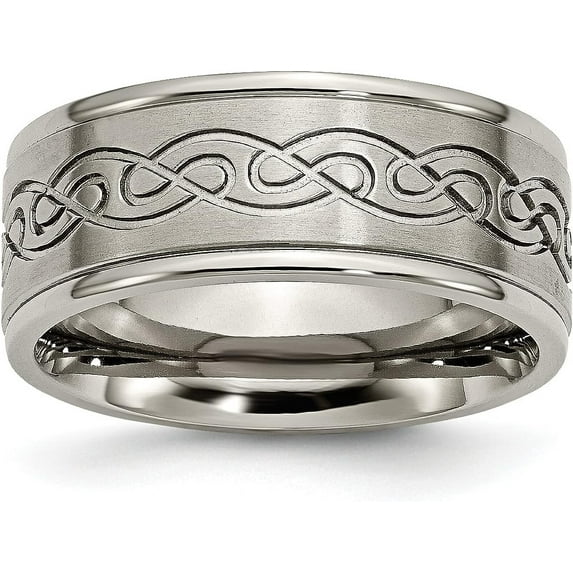 Chisel Titanium Brushed Center 9.2mm Scroll Design Band - Ring Size 10.0