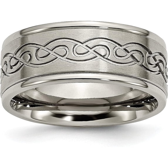 Chisel Titanium Brushed Center 9.2mm Scroll Design Band - Ring Size 11.5