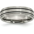 thumbnail image 1 of Chisel Titanium Brushed Center Black Enamel 6.2mm Ridged Edge Band - Ring Size 7.0, 1 of 8