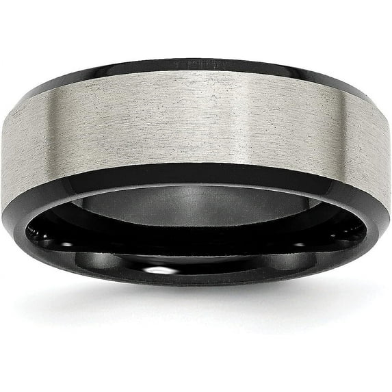 Chisel Titanium Brushed Center Black IP-plated 8.2mm Beveled Edge Band - Ring Size 9.5