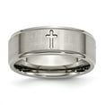 thumbnail image 1 of Chisel Titanium Brushed Center Cross 8mm Ridged Edge Band, 1 of 8