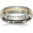 thumbnail image 1 of Chisel Titanium Brushed Center with 14k Gold Inlay 6.2mm Ridged Edge Band - Ring Size 13.0, 1 of 8