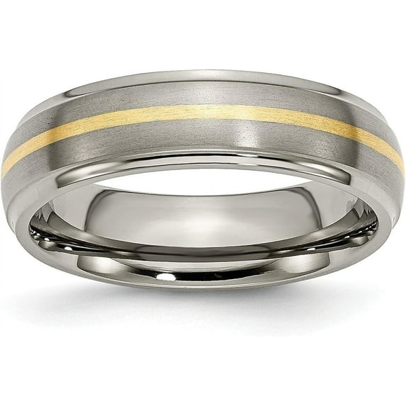 Chisel Titanium Brushed Center with 14k Gold Inlay 6.2mm Ridged Edge Band - Ring Size 13.0
