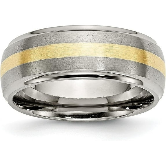 Chisel Titanium Brushed Center with 14k Gold Inlay 8.2mm Ridged Edge Band - Ring Size 8.0-1.2gm