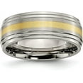 thumbnail image 1 of Chisel Titanium Brushed Center with 14k Gold Inlay 8.2mm Ridged Edge Band - Ring Size 9.0, 1 of 8