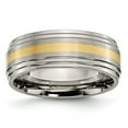 thumbnail image 1 of Chisel Titanium Brushed Center with 14k Gold Inlay 8mm Ridged Edge Band, 1 of 7