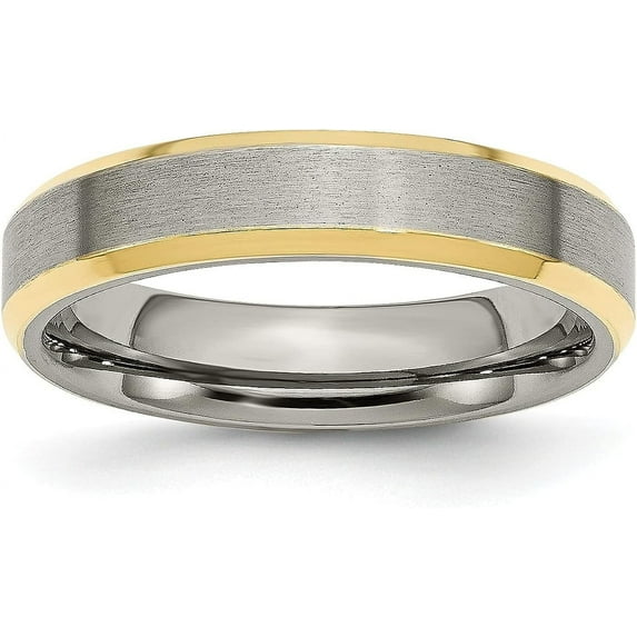 Chisel Titanium Brushed Yellow IP-plated 5.2mm Beveled Edge Band - Ring Size 6.5