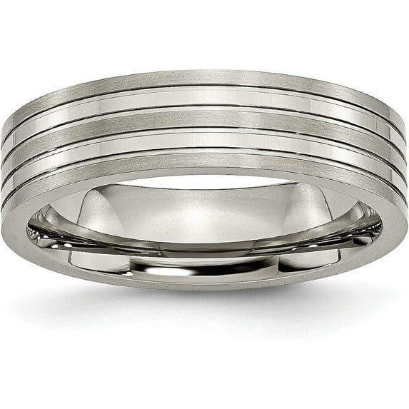 Chisel Titanium Brushed and Polished 6.2mm Grooved Band - Ring Size 13.0-3.7gm
