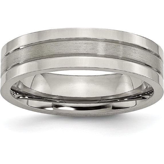 Chisel Titanium Brushed and Polished 6.2mm Grooved Band - Ring Size 13.5