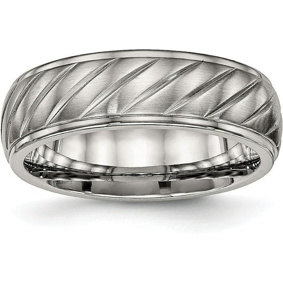 Chisel Titanium Brushed and Polished 7.2mm Grooved Band - Ring Size 8.5