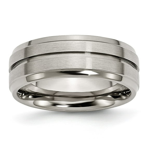 Chisel Titanium Brushed and Polished 8mm Grooved Ridged Edge Band