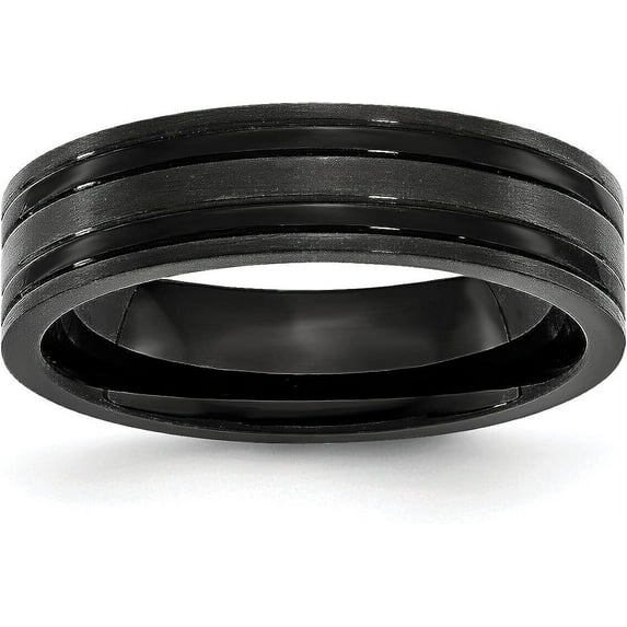 Chisel Titanium Brushed and Polished Black IP-plated 6.2mm Grooved Band - Ring Size 8.5-3.6gm