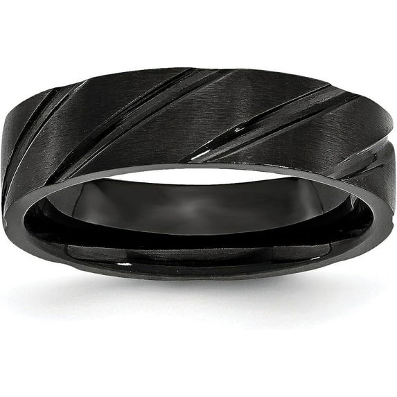 Chisel Titanium Brushed and Polished Black IP-plated Swirl Design 6.2mm Band - Ring Size 6.0