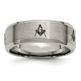 thumbnail image 1 of Chisel Titanium Brushed and Polished Masonic Laser Design 8mm Beveled Edge Band, 1 of 7