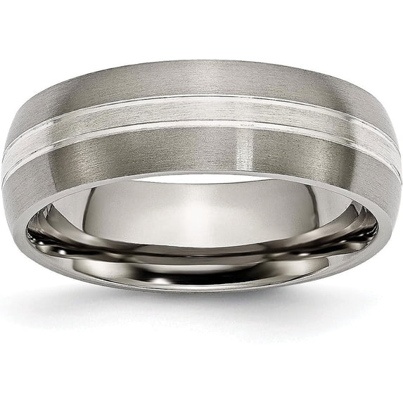 Chisel Titanium Brushed and Polished with Sterling Silver Inlay 7.2mm Grooved Band - Ring Size 13.0