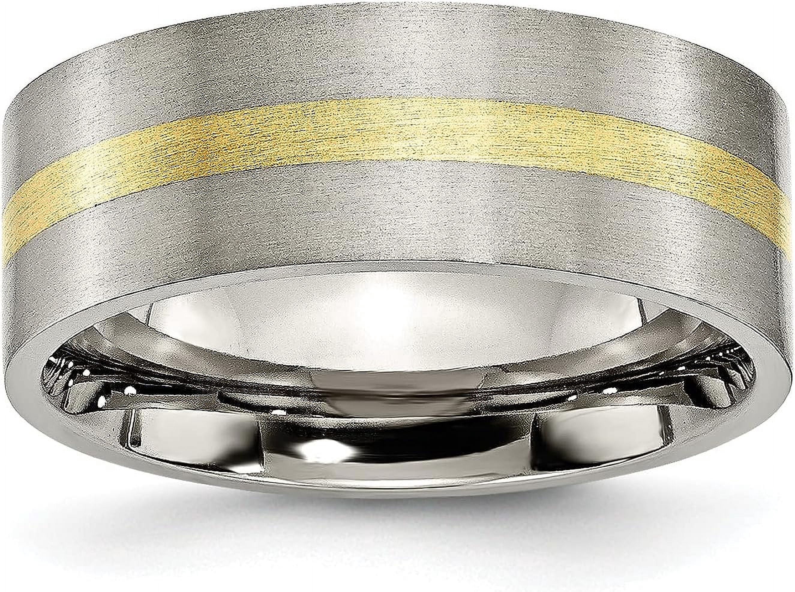 Chisel Titanium Brushed with 14k Gold Inlay 8.2mm Flat Band - Ring Size ...