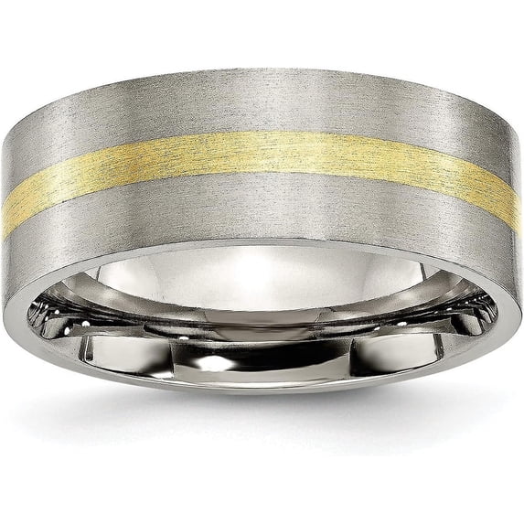 Chisel Titanium Brushed with 14k Gold Inlay 8.2mm Flat Band - Ring Size 8.5