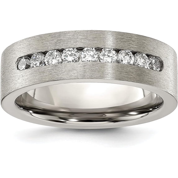 Chisel Titanium Brushed with CZ Flat 7.00mm Band - Ring Size 9.0