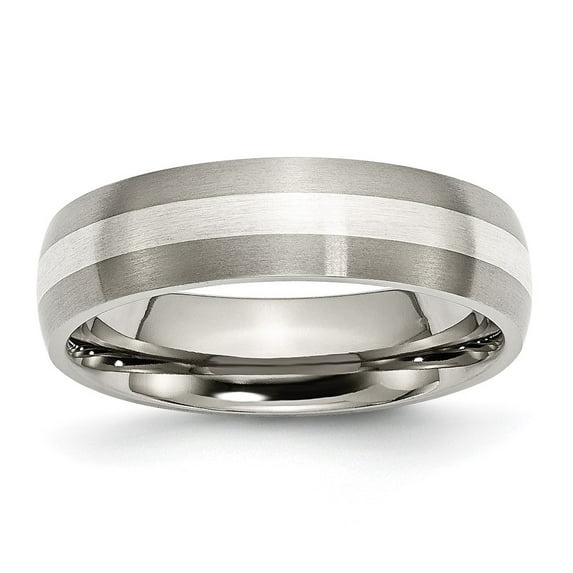 Chisel Titanium Brushed with Sterling Silver Inlay 6mm Band